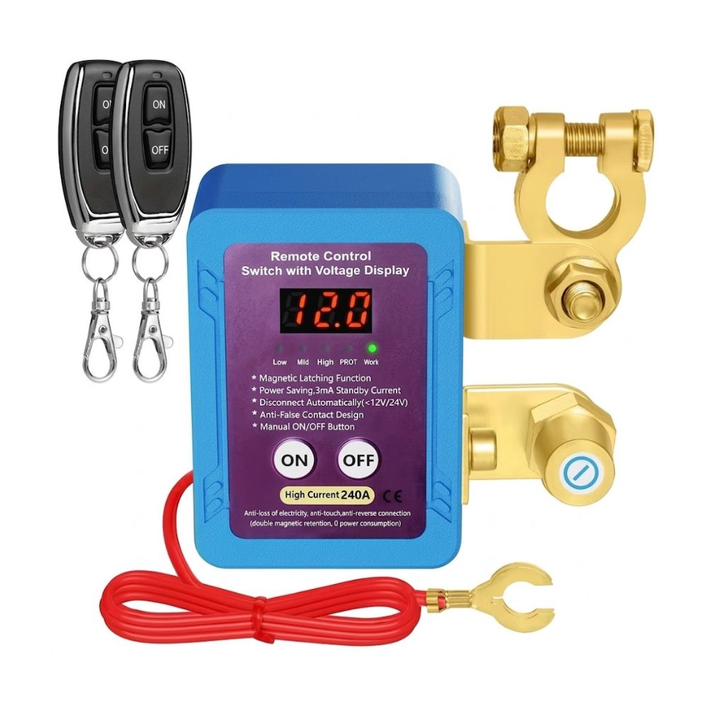 Cortacorriente Remoto 12V 240A con Pantalla LED de Voltaje🔋