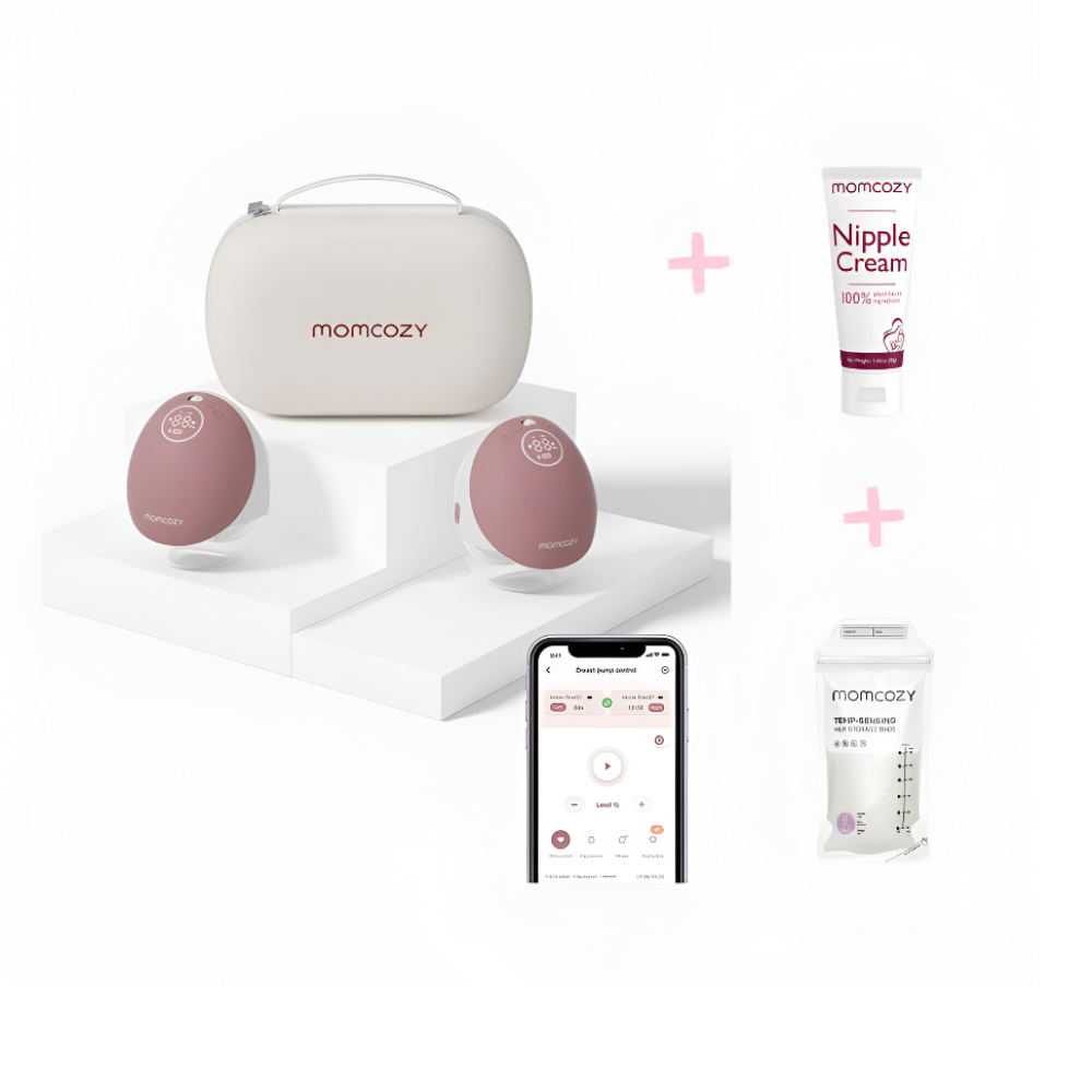 Extractor de leche manos libres Momcozy Mobile Flow M9 + crema para pezones + extractor de leche