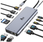 Lionwei Estación de acoplamiento USB C para laptop 3 monitores 3 puertos HDMI con pantalla triple 12 en 1