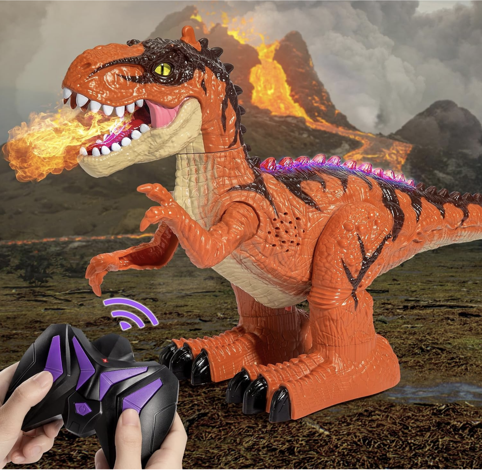 Dinosaurio T-REX con control remoto con simulación de llamas