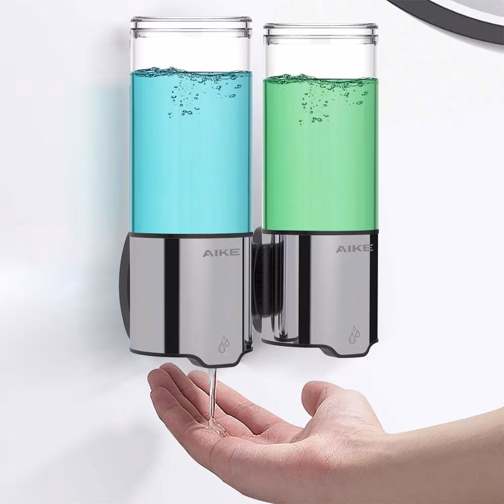 AIKE Dispensador Automático Doble / Jabón y Ducha para Montaje en Pared / 2 cámaras IPX7 / Impermeable / 2 x 17 Onzas Líquidas en Lima