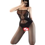 X Bodystocking negro transparente con entrepierna abierta tirantes y transparencia frontal