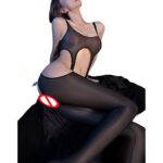 X Bodystocking negro brillante descubierto con liguero en una sola pieza - Imagen 2
