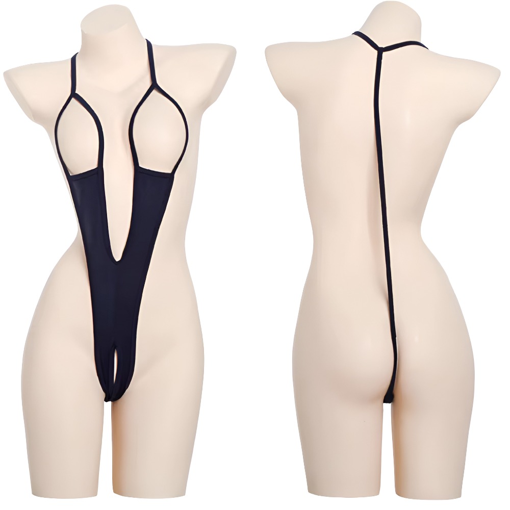 X Microbikini transparente con sujetador abierto, personaje de anime japonés, lencería erótica