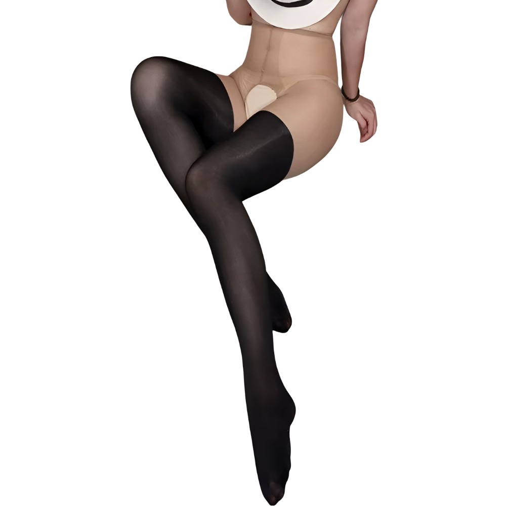X Medias pantyhose de cintura alta sexy doble color entrepierna abierta