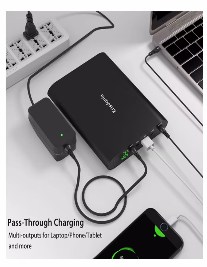Krisdonia Cargador de batería portátil para laptop de 50000 mAh 5/9/12/16/19/20 V con puerto USB-A QC3.0 y puerto tipo C de 12 V para laptop, tableta, smartphone y más dispositivos en Lima