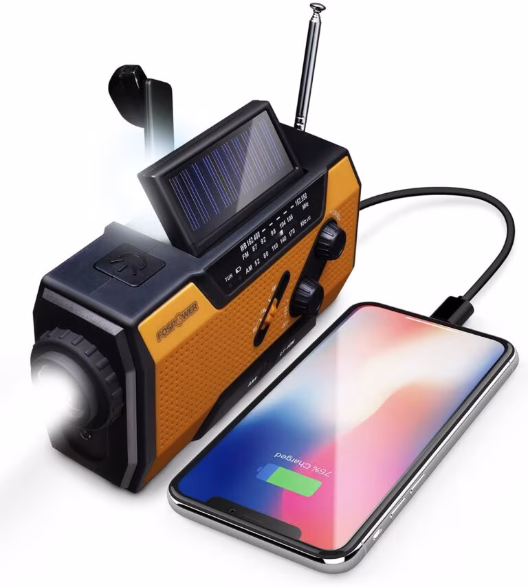 Radio meteorológica banco de energía portátil con carga solar FosPower en Lima