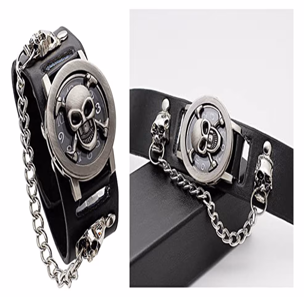 Reloj punk de calavera para hombres y mujeres color negro en Lima