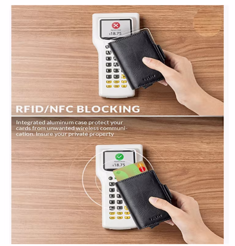VULKIT – Tarjetero De Crédito Con Bloqueo RFID De Cuero Automático, Billetera Desplegable Delgada Con Clip Para Dinero en Lima