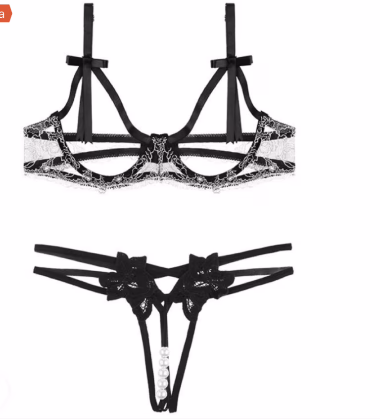 X Lencería sexy para mujer, bragas eróticas con entrepierna abierta, tanga de perlas con encaje calado en Lima