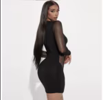 X  Minivestido Manga Larga con Retazos de Malla Transparente en Lima